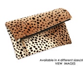 Leopard fold over clutch, Leopard Clutch, Leather leopard clutch, Leopard print clutch; Bridesmaid Gift