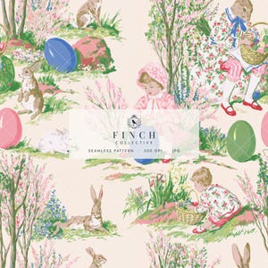 Easter Bunny Seamless Pattern, Digital File For Commercial Use, Egg Hunt Garden Girl Fabric Print, Storybook Spring Digital Paper (JPG)