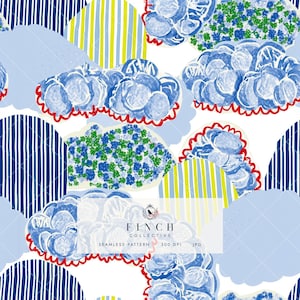 Whimsical Blue Clouds Seamless Pattern, Commercial Use, Fluffy Sky Patchwork Floral Fabric Print, Kitsch Summer Digital Paper (JPG)