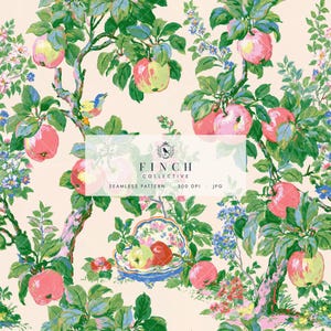 Apple Trees Seamless Pattern, Digital File For Commercial Use, Porcelain Fruit Bowl Fabric Print, Orchard Grove Digital Paper (JPG)