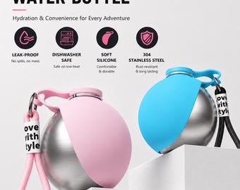 Botella de agua portátil para perros / Bebedero plegable para mascotas, dispensador de viaje de acero inoxidable de 285 ml