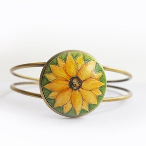 Bracelet Sunflower, Bangle Flower, Miniature Painting, Small Acrylic Painting, Flower Picture, Hand-Painted Hand Jewelry