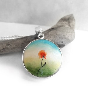 Hand-painted poppy necklace, 925 silver necklace, flower picture, miniature picture poppy, birthday gift for mum, wife, girlfriend