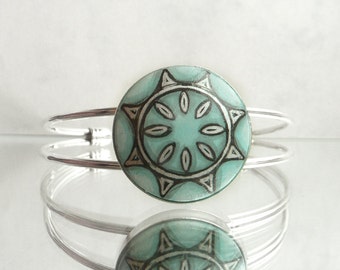 Jade Grün Armreif, Bild Armband mit Fassung, Handgemaltes Originalbild, Damenschmuck