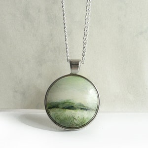 Unique Necklace, Miniature Painting, Landscape Pendant Necklace, Hand Painted Jewelry image 2