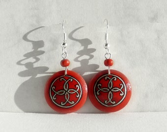 Handmade Red Earrings, Dangle Wooden Earrings, Arts and Craft, Nature, Hand Painted Jewelry, Gift for Woman
