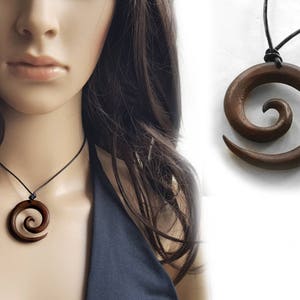 Unisex necklace, wooden spiral pendant, leather necklace, wooden spiral pendant for women and men