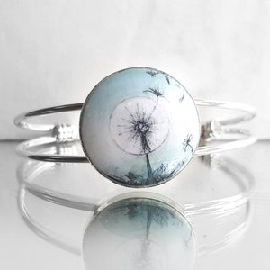 Dandelion Bangle, Dandelion Seed Bracelet, Hand-Painted Jewelry, Handmade Jewelry