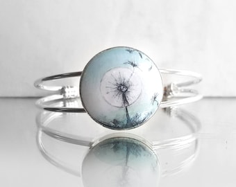 Löwenzahn Armreif, Pusteblume Armband, Handgemalter, Handgefertigter Schmuck