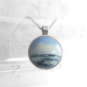 Sea Painting Pendant, Ocean Necklace Pendant, Landscape Picture Necklace, Hand-Painted Jewelry
