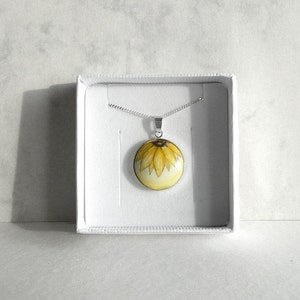 Unique Necklace, Hand Painted Sunflower Pendant, Sterling Silver Necklace, Art Jewelry Sunflower Charm, Handmade Jewelry image 2