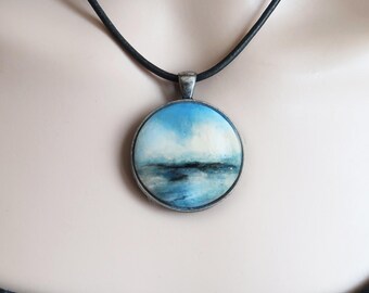 Schmuck-Anhänger mit Ocean-Bild – Handgefertigter runder Meeresbild-Kettenanhänger, Originalbild, Handgemalte Kette