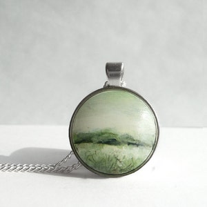 Unique Necklace, Miniature Painting, Landscape Pendant Necklace, Hand Painted Jewelry image 1