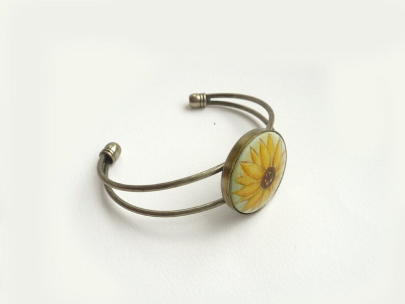 Sunflower Charm Bracelet Hand Painted Flower Bangle Bracelet Etsy