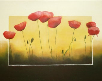 Roten Mohnblumen, Original Bild, Blumenbild, Sommerwiese, Ölbild Acrylbild auf Leinwand, Acrylmalerei, Mohnwiese