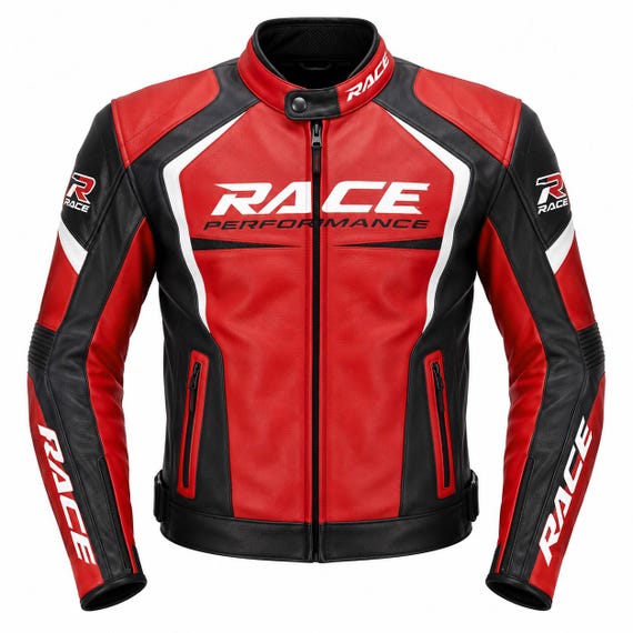 Handmade Men's Leather Motorcycle Jacket, Red Racing Biker Jacket, Track & Street Style, Gift for Him