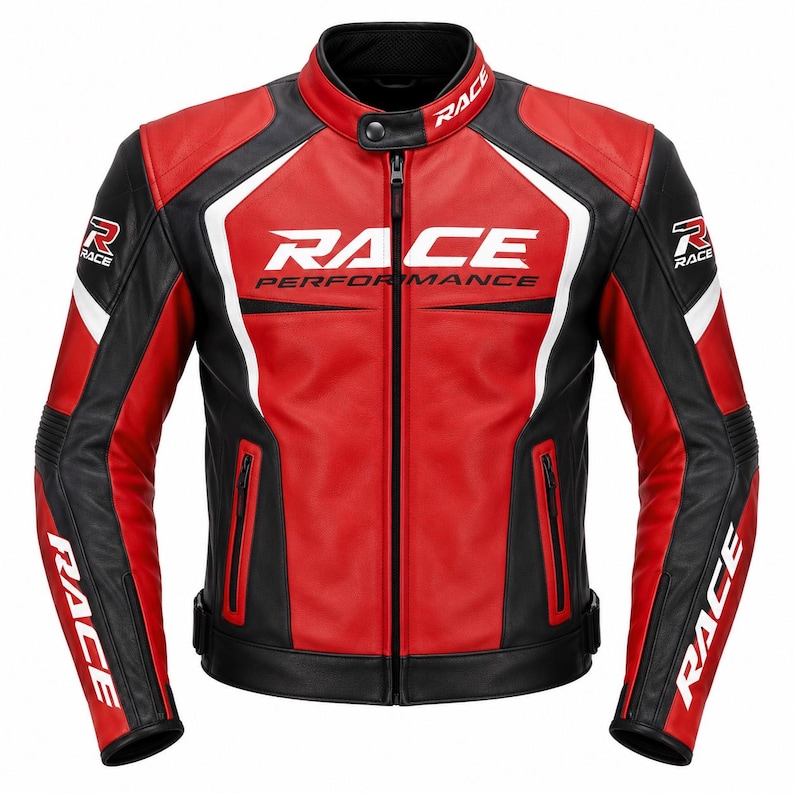 Handgemaakte leren motorjas voor heren, rode race-bikerjas, geschikt voor circuit- en straatgebruik, ideaal cadeau voor hem. afbeelding 1