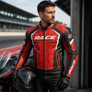 Handgemaakte leren motorjas voor heren, rode race-bikerjas, geschikt voor circuit- en straatgebruik, ideaal cadeau voor hem. afbeelding 5