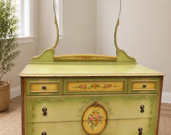 Vintage Built by John Hand painted dresser with mirror