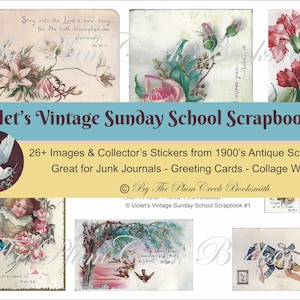 Violet's Vintage Sonntagsschule Scrapbook Bilder & Aufkleber - 6 Seiten Vintage Bilder, Award Aufkleber - sofort digitaler Download
