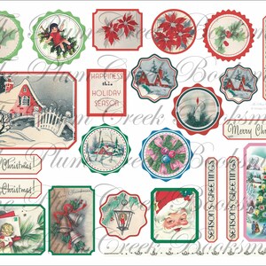 Christmas Stickers w/Vintage Christmas Card Images for Your Junk Journals, Cardmaking, Scrapbooking, Fussy Cut,  instant digital download