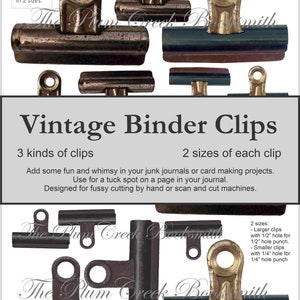3 vintage bindclips/2 maten: ingesteld voor moeilijke sneden of Scan'nCut-machine - Ephemera digitale download - Tags, e-mails, kaarten voor junk-tijdschriften