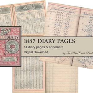 14 Pages!! 1887 Farmer&#39;s Diary Pages, ephemera and labels - instant digital download