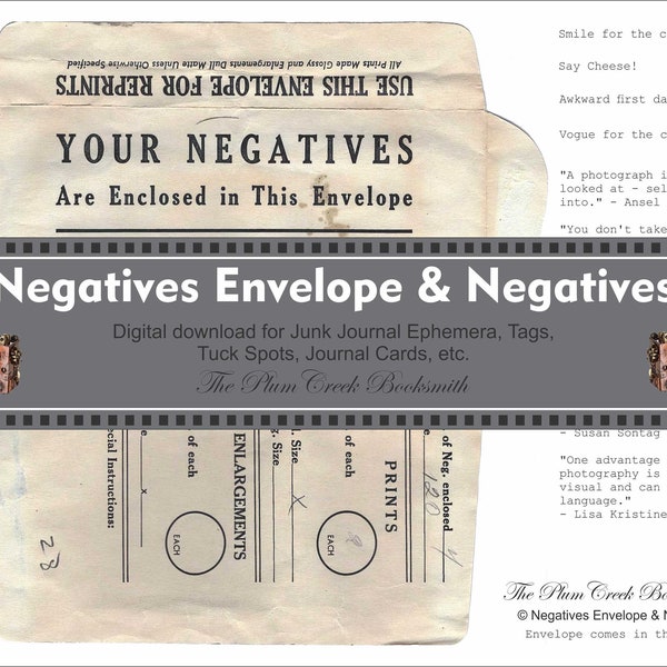 Negatives Envelope & Negatives - Digital download - junk journal ephemera