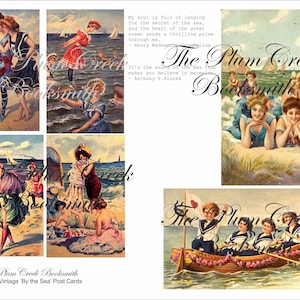 Vintage 'By the Sea' Postkaarten Ephemera #1 voor dagboekpagina's - Digitale download