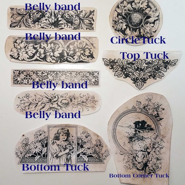 19 decorative tucks and belly bands for junk journal pages, ephemera, scrapbooking - instant digital download - save toner/ink