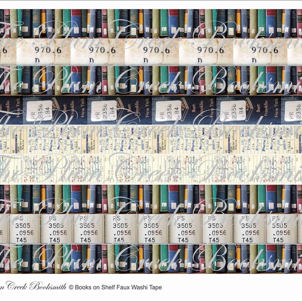Library Books on a Shelf & Other Images - Never Ending Washi Tape for Your Junk Journals - instant digital download