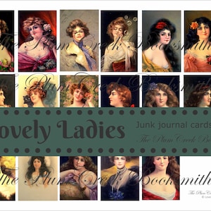 Lovely Ladies - Imágenes vintage de encantadoras damas - Tarjetas de diario para páginas de diarios basura - Descarga digital