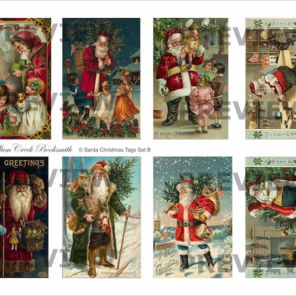 Vintage Santa - Christmas gift tags or junk journal cards - Ephemera instant digital download