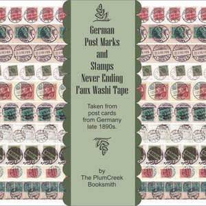 German Post Marks & Stamps - from late 1890s post cards - Never Ending Washi Tape for Your Junk Journals - instant digital download