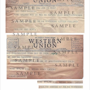 10 vintage Western Union Telegrams - Milieu des années 1940 - Images rares - téléchargement numérique instantané - Set 1