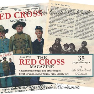 Imagens publicitárias da Revista Cruz Vermelha de junho de 1918 para páginas de periódicos - Download digital - Ótimo para arte de colagem!