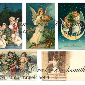 Vintage Angels Christmas Postkaarten - Gebruik voor kerstcadeaukaartjes of junk journal-kaarten - Ephemera instant digitale download