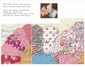 Plum Creek Quilt Shoppe - Dresden Plate Corner Tucks do stron dziennika śmieci, efemeryd, scrapbookingu - natychmiastowe pobieranie cyfrowe