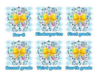 Coquette Back To School PNG Bundle: Pencil Bow Png, First Day Of School Png, Pre-K To 4th Grade Sublimation Files,  Pdf, Digital Download