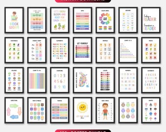 Educational Poster, 100+ Classroom Decor Learning Posters, Toddler Learning Posters, Abc Poster Kids Room Wall Art Montessori Poster Decor