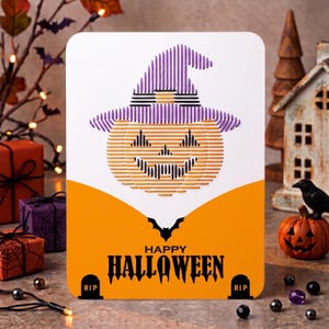 Mönster för Halloween-trådkonstkort, gör-det-själv-pappersbroderi (PDF) – Digital nedladdning