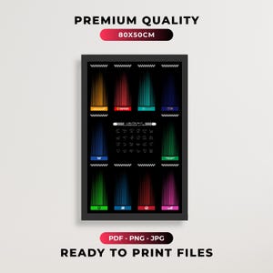 May include: A black framed poster measuring 80x50cm featuring a grid of twelve vertical light streaks in various colors, each paired with a racing team logo. The center displays the text LIGHTS OUT LEGENDS LIVE above a grid of race track outlines.