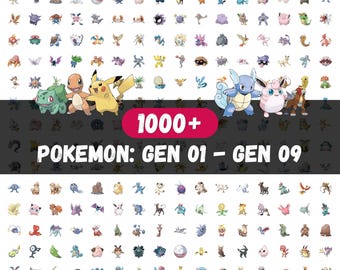 Pokemon PNG Bundle Gen 01 to Gen 09: Transparent PNG, Pikachu Svg Snorlax Gengar Eevee Charmander Bulbasaur Files, Digital Download