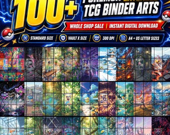 100+ Pokemon Extended Art Binder Pages Bundle | Printable Binder Cover Set | Digital Trading Card Album Art | Pokemon TCG Binder Bundle