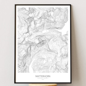 Matterhorn Topographic Map Print, Mountain Wall Art, Contour Map Poster, Alpine Decor, Climbing Gift, Swiss Alps Wall Art