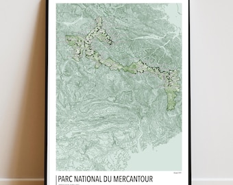 Affiche Parc National du Mercantour, Carte Topographique Courbes de Niveau, Poster Alpes, Cadeau Randonneur, Souvenir Bivouac