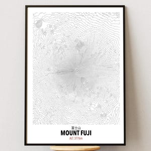 Mount Fuji Topographic Map Print, Japan Mountain Wall Art, Contour Map Poster, Hiking Gift, Minimalist Decor, Alpine Art