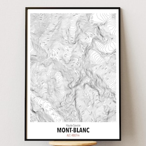 Affiche Mont Blanc | Carte Topographique avec Lignes de Niveau | Décoration Montagne | Cadeau Randonneur, Alpiniste & Traileur