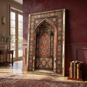 Ornate Islamic Archway Canvas, Geometric Mosaic Wall Art, Traditional Middle Eastern Design, Home Decor Canvas, Decorative Pattern Print