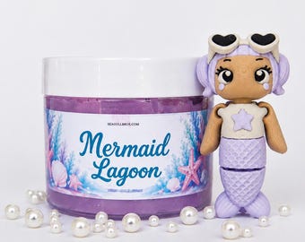 Slime Lagon des Sirènes, Slime parfumé au beurre avec breloque sirène articulée, Jouet sensoriel anti-stress, Cadeau d'invité, Cadeau d'anniversaire pour enfants, Jouet imprimé en 3D